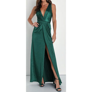 LULU'S SZ L Emerald Green Perfect Refinement Sleeveless Maxi Dress NEW b149